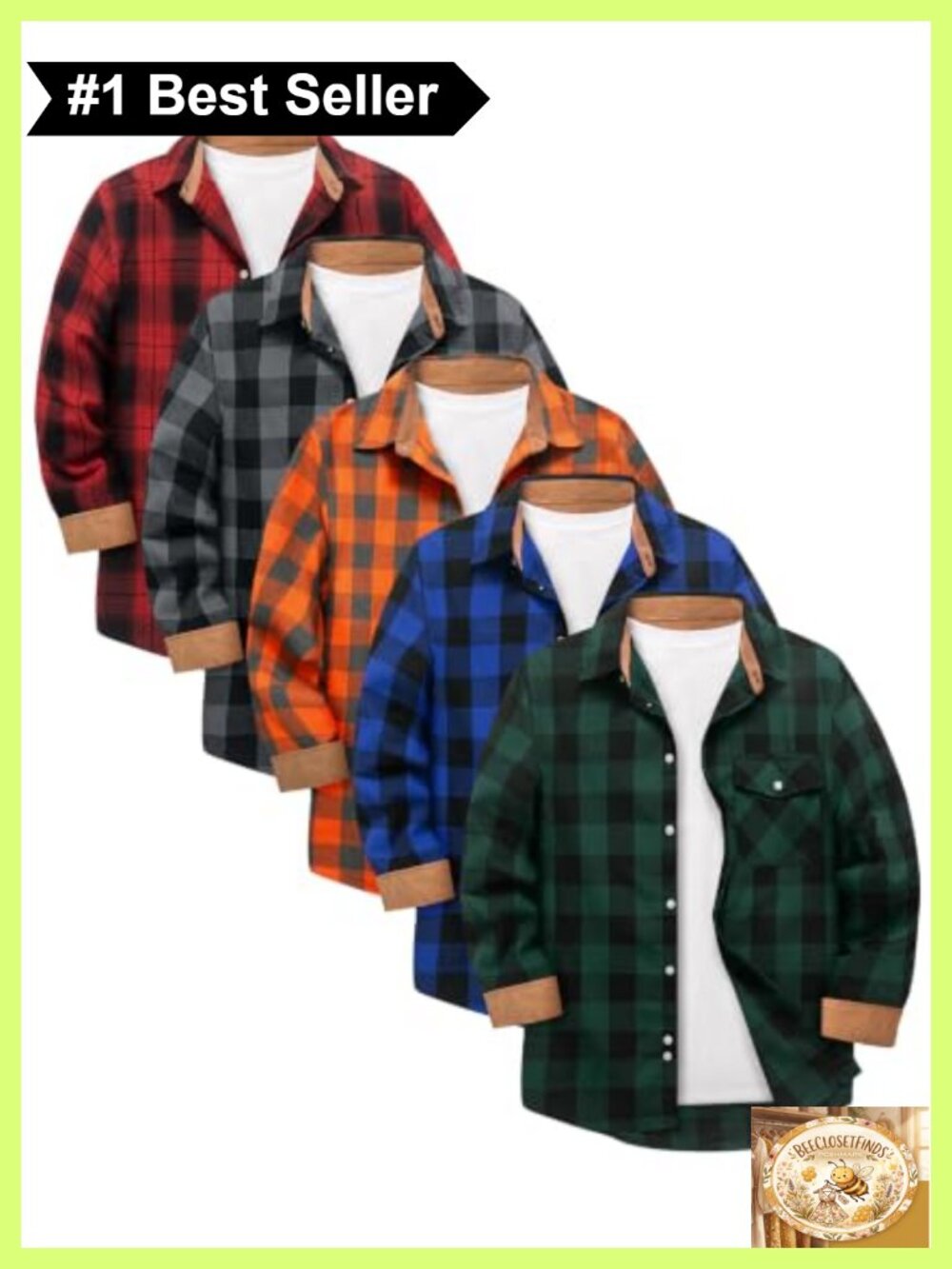 Men's Flannel Shirts 5 Pack Long Sleeve Button Down Plaid Polyester Rayon
